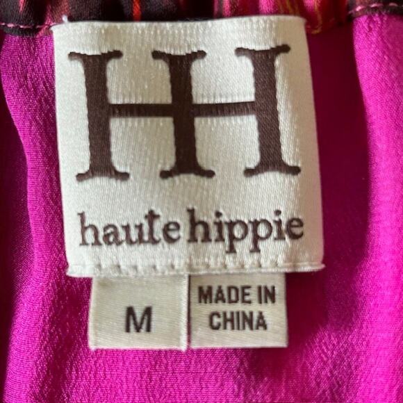 Haute Hippe Silk Ikat Geometric Print Mini Dress Long Sleeve Size Medium - Picture 7 of 8